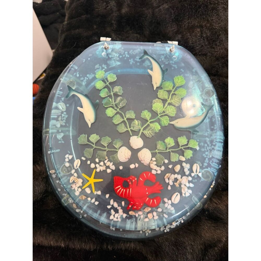 Dolphins Toilet Seat Aquarium Seat Blue Sea Fish Shells Shape Toilet Seat